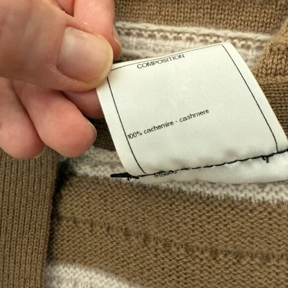 Chanel cashmere tan white striped dress size 38
